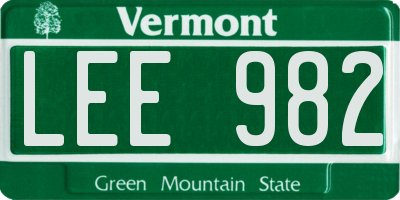 VT license plate LEE982