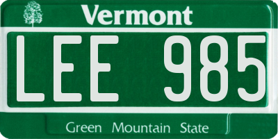 VT license plate LEE985