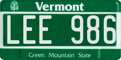 VT license plate LEE986