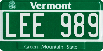VT license plate LEE989