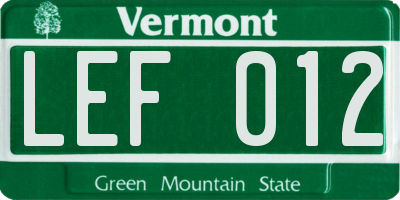 VT license plate LEF012