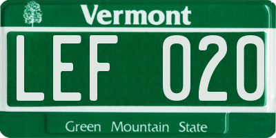 VT license plate LEF020