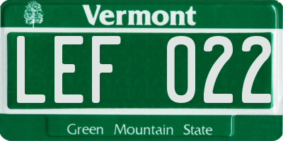VT license plate LEF022
