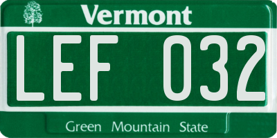 VT license plate LEF032