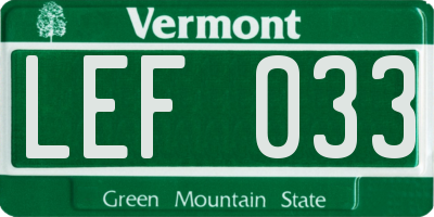 VT license plate LEF033