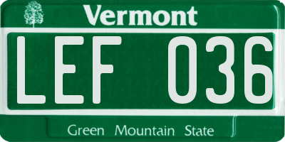 VT license plate LEF036