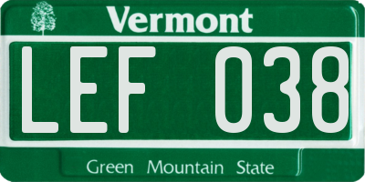 VT license plate LEF038