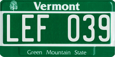 VT license plate LEF039