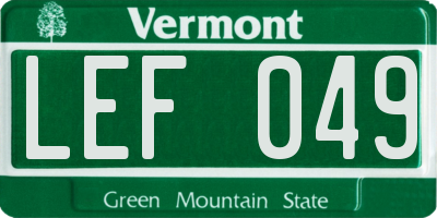 VT license plate LEF049
