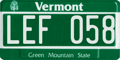 VT license plate LEF058