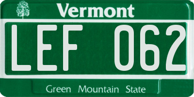 VT license plate LEF062