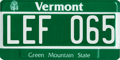 VT license plate LEF065