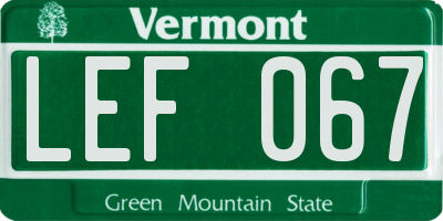 VT license plate LEF067