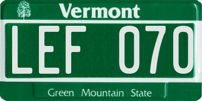 VT license plate LEF070