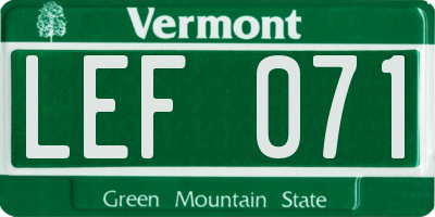 VT license plate LEF071
