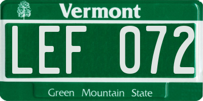 VT license plate LEF072