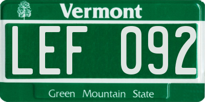 VT license plate LEF092