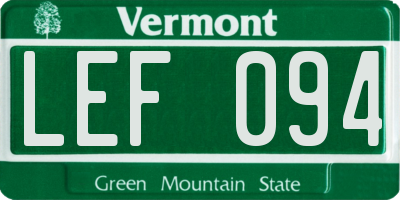 VT license plate LEF094