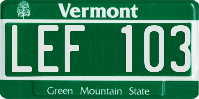 VT license plate LEF103