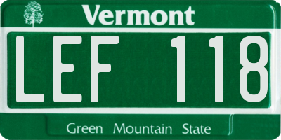 VT license plate LEF118