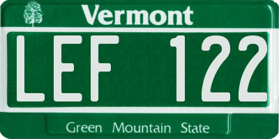 VT license plate LEF122