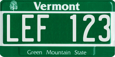 VT license plate LEF123