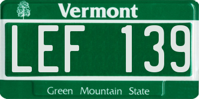 VT license plate LEF139