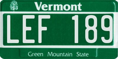 VT license plate LEF189