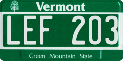 VT license plate LEF203