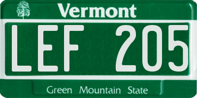 VT license plate LEF205