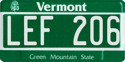 VT license plate LEF206