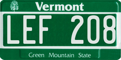VT license plate LEF208