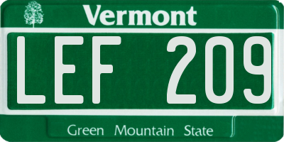 VT license plate LEF209