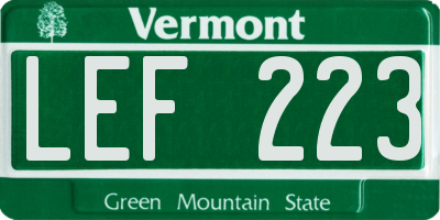 VT license plate LEF223