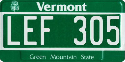 VT license plate LEF305
