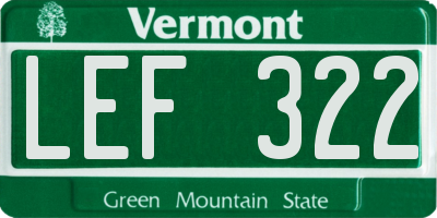 VT license plate LEF322