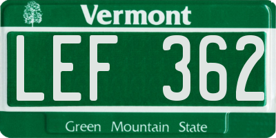 VT license plate LEF362