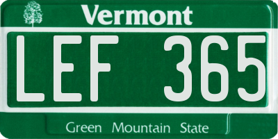 VT license plate LEF365