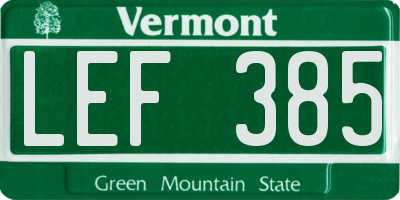 VT license plate LEF385