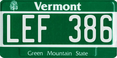 VT license plate LEF386