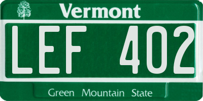 VT license plate LEF402