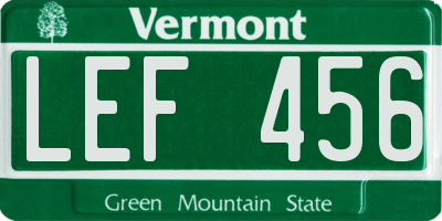 VT license plate LEF456