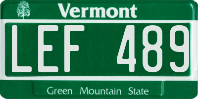 VT license plate LEF489