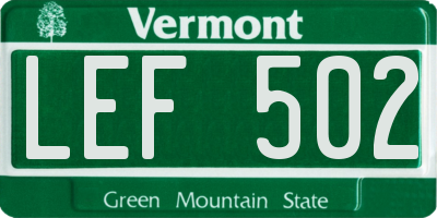 VT license plate LEF502