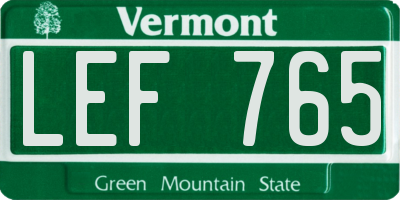 VT license plate LEF765