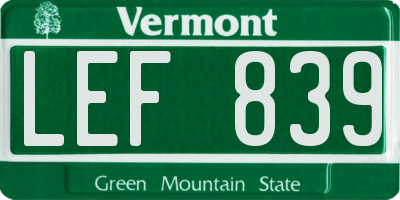 VT license plate LEF839