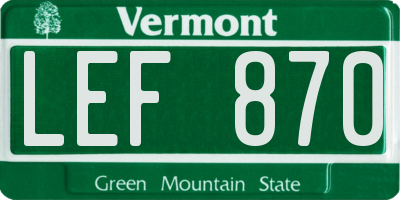 VT license plate LEF870