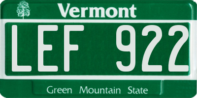 VT license plate LEF922