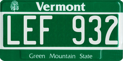 VT license plate LEF932