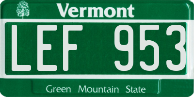 VT license plate LEF953